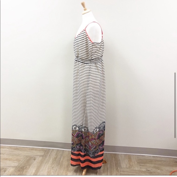 Black Cream Stripe Detailed Bottom Maxi Dress XL - Picture 5 of 8